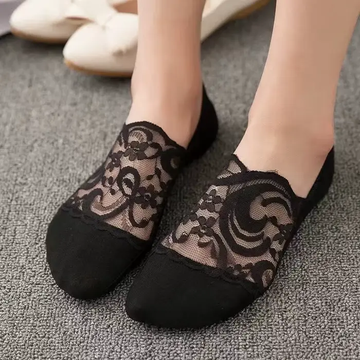 Nouvelles femmes chaussettes pantoufles anti-dérapant respirant mignon dentelle chaussettes invisibl