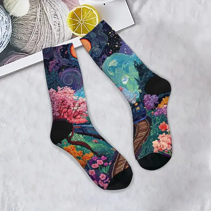 Fantaisie Floral Train hommes chaussettes Harajuku Style rétro décontracté mode sport