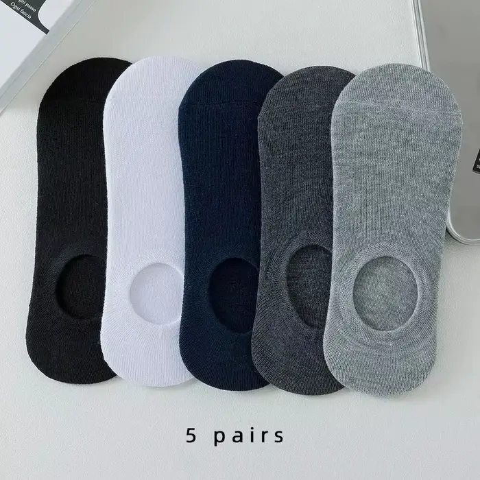 5 paires de chaussettes invisibles et pantoufles pour hommes, chaussettes bateau, coton et Silicone,