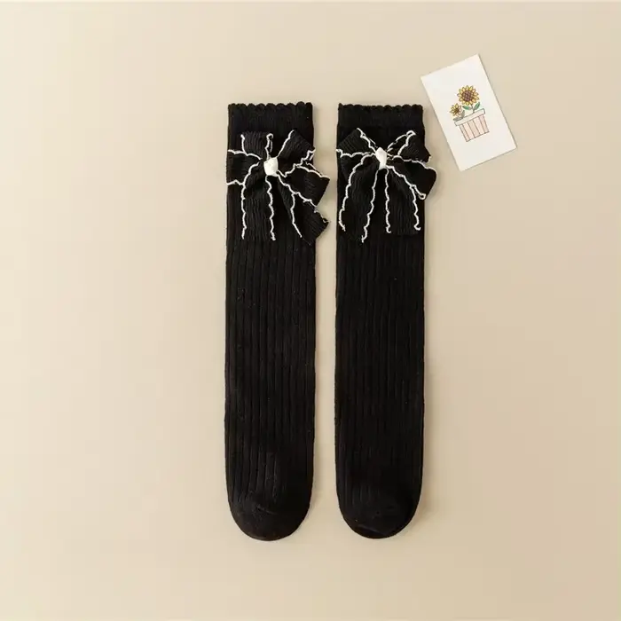 Bas Lolita Kawaii noir blanc pour fille, chaussettes longues au genou pour enfants, chaussettes de m