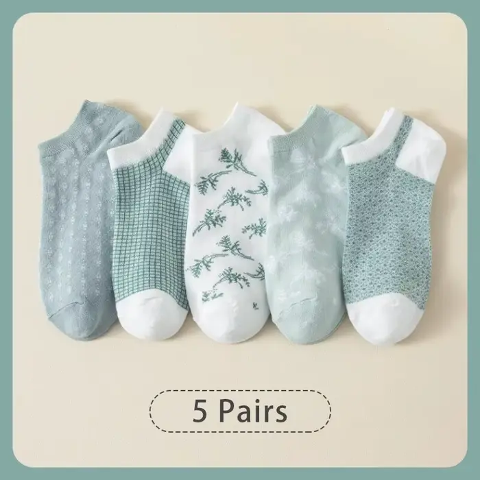 5 paires de chaussettes basses quatre saisons pour femmes, taille unique, à carreaux frais, douces, 