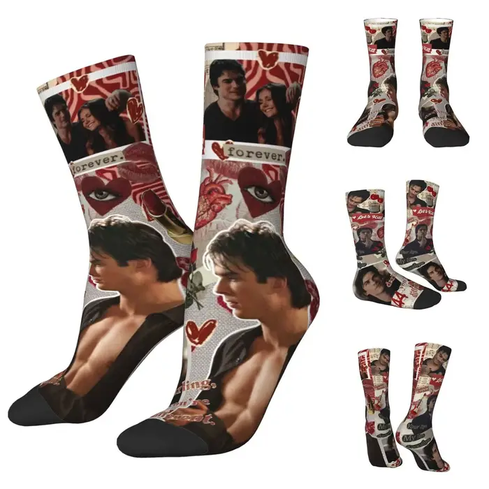 Chaussettes imprimées de la série télévisée Damon The Vampire Diaries pour hommes et femmes, bas de 