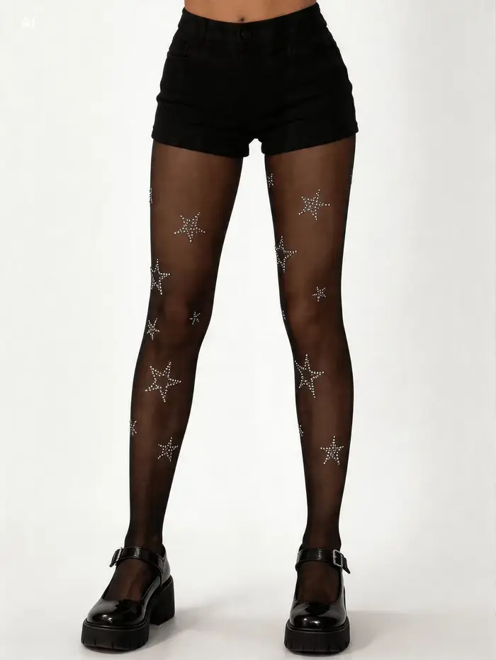 Collants transparents d'été pour femmes, ornés de strass en forme d'étoile, style urbain séduisant, charmants et sexy, bas de contention longs