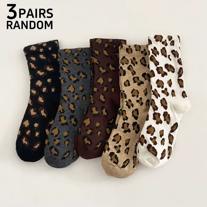 Chaussettes Mocha Crew pour femmes, imprimé léopard, chaudes et confortables, couleur unie, ceinture