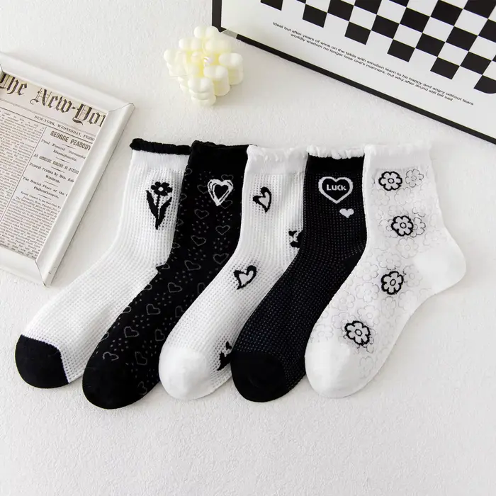 Lot de 5 paires de chaussettes pour femmes, chaussettes fines d'été et de printemps, chaussettes amu