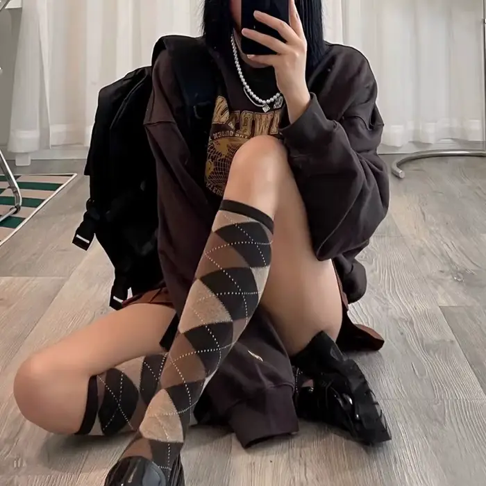 Chaussettes femmes diamant motif à carreaux