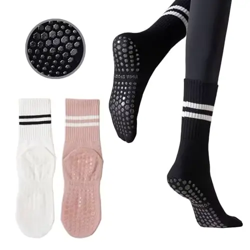 2 paires de chaussettes Pilates pour femmes avec poignées, chaussettes de Yoga antidérapantes pour f