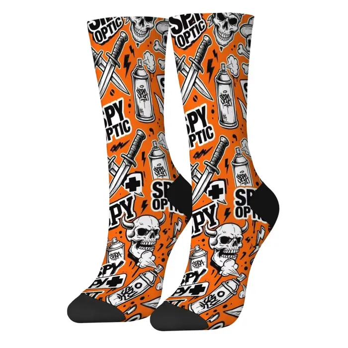 Chaussettes orange style dessin animé Harajuku, chaussettes tendance imprimées style streetwear, hip