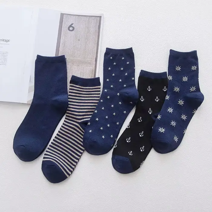 Chaussettes rayées en coton bleu marine pour hommes, 7.5 ate Star, injecteur, gouvernail, affaires, 