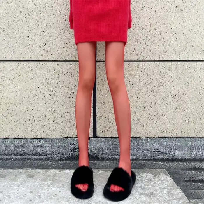 Chaussettes rouges Sexy pour femmes, collants ultra-fins, solides, translucides, élastiques, bas san