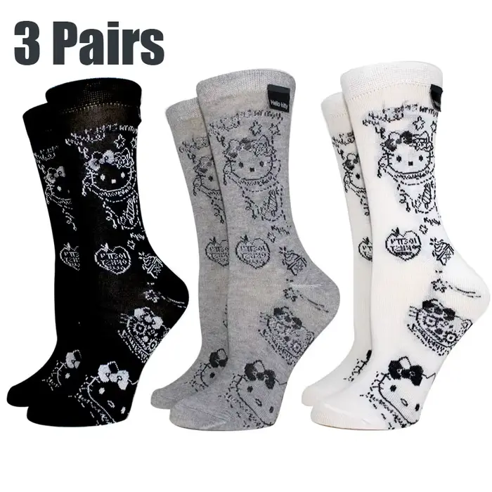 3 paires de chaussettes à la mode pour femmes, chaussettes Hello Kitty de dessin animé, nouvelles ch