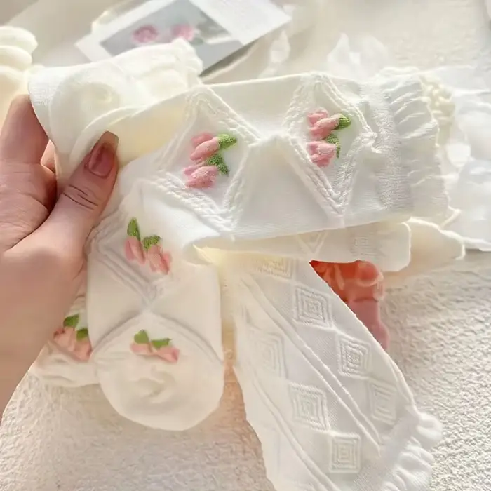 Lolitajk-Chaussettes mi-tube en dentelle à volants pour femmes