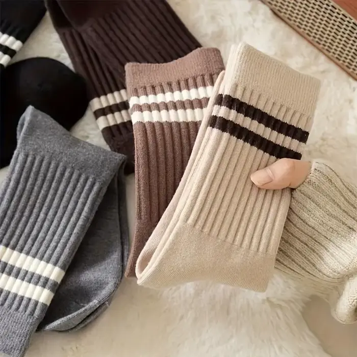 5paris rétro doux rayure chaussettes élastique respirant coton