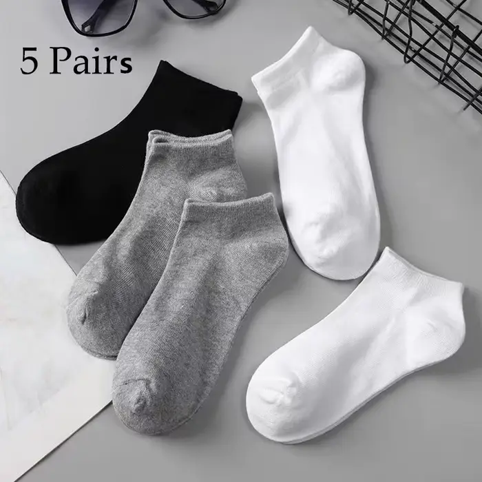 5 paires Mens Chaussettes Bateau Noir D'affaires Solide Couleur Respirant Confortable Haute Qualité 