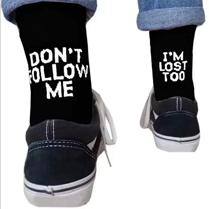 Femmes hommes chaussettes drôles Harajuku Humor mot imprimé chaussettes créatives Hip Hop rue Skateb