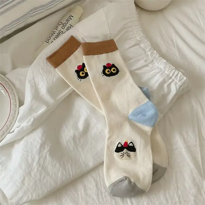 1/4 Paires de Chaussettes Mignonnes Nouveautés Mode en Coton Respirant, Chaussettes Longues Décontra