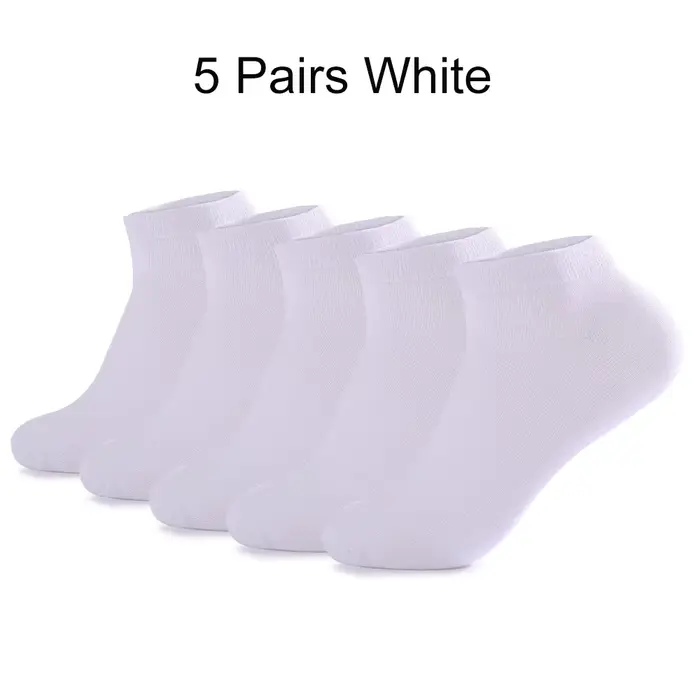 5 paires de chaussettes courtes unisexe en coton blanc et noir, respirantes, pour le sport, la cours