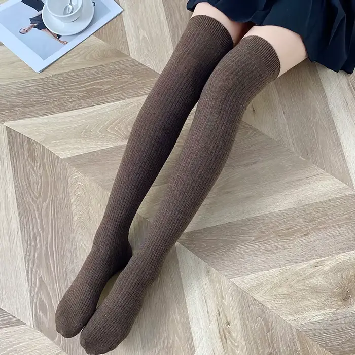 Chaussettes sulfTricotées en Laine pour Femme, Bas Longs en Coton, Chaussettes Hautes Chaudes d'Hive