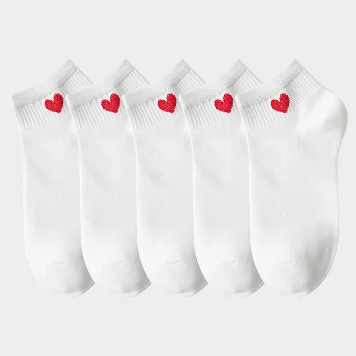5 paires de chaussettes basses pour femmes, chaussettes courtes à motif cœur, mignonnes, à la mode, 