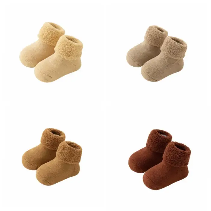 4 paires de chaussettes épaisses de couleur unie pour bébé, antidérapantes, pour l'apprentissage de 