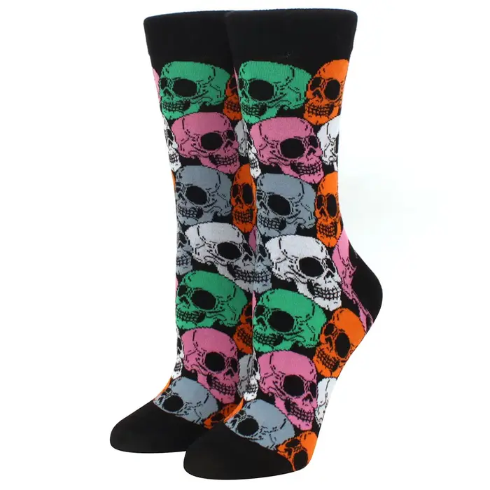 Chaussettes mollet amusantes pour femmes, Halloween, chauve-souris, crâne, tête de citrouille, horre