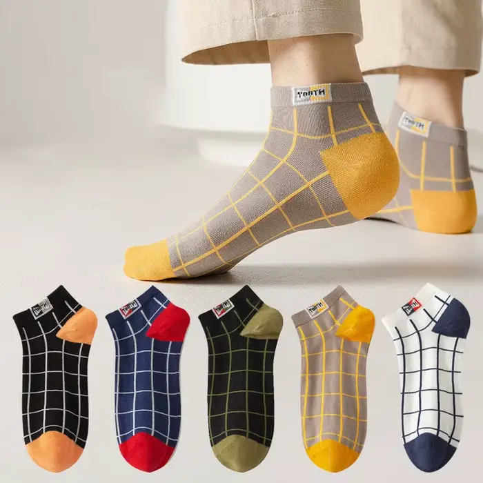 Dreamlikelin 5 paires de chaussettes pour hommes, chaussettes courtes confortables à carreaux, à la 
