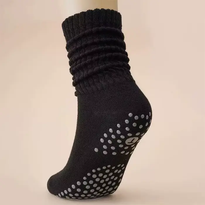 Chaussettes de yoga chaussettes de Pilates mi-mollet antidérapantes pour femmes absorbant la sueur c
