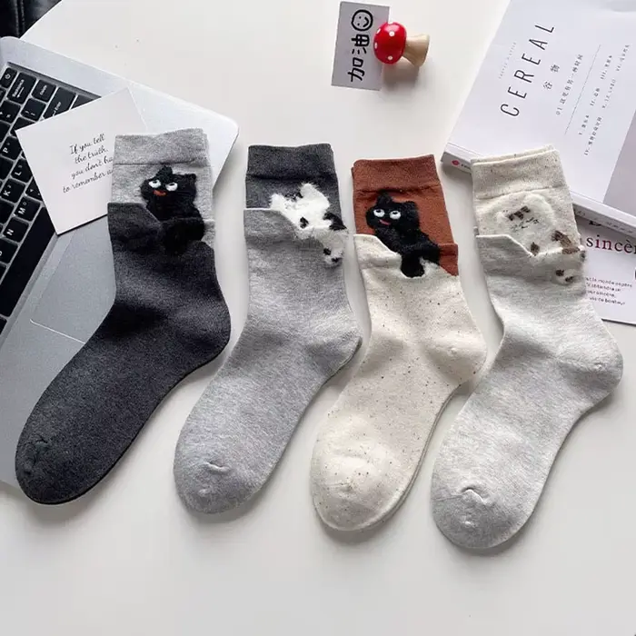 Mignon coton petit chat chaussettes drôle 3D chaton chiot oeuf boule