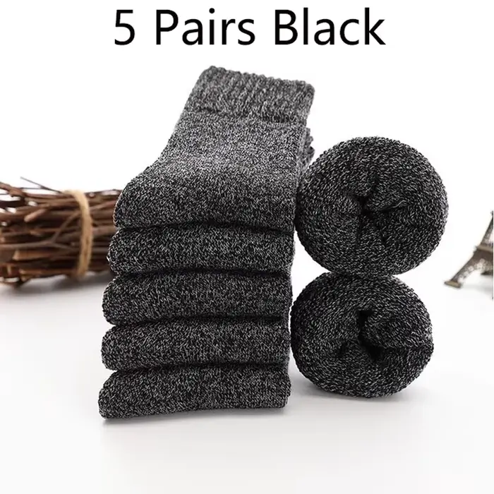 5 paires de chaussettes en laine unie pour hommes, en cachemire mérinos, anti-froid, antidérapantes,