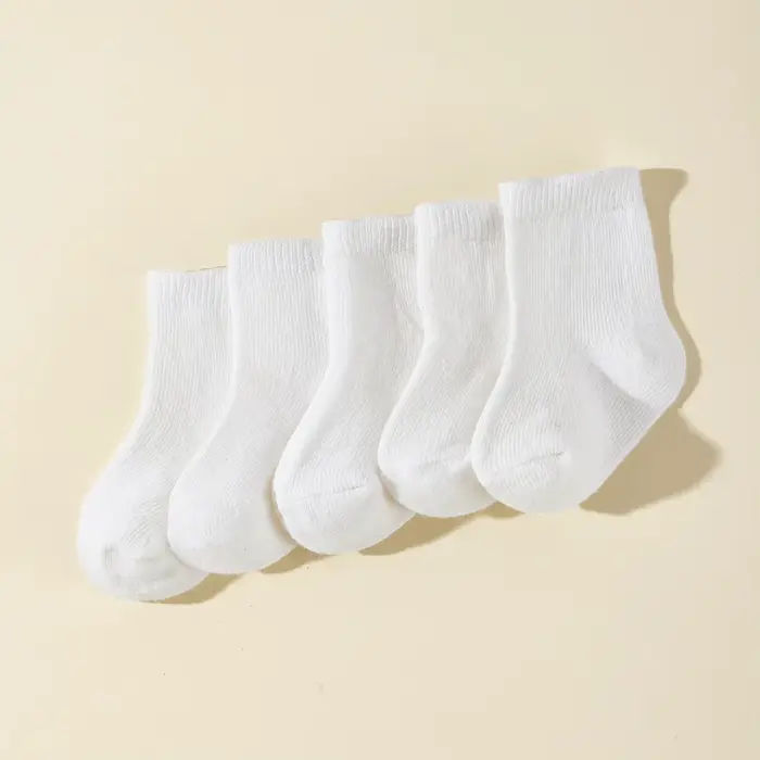 Chaussettes Blanches en Coton pour Bébé Fille et Garçon de 0 à 2 Ans, à la Mode, 5 Paires/Ensemble, 