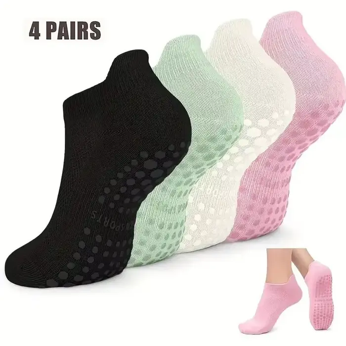 4 paires de chaussettes Pilates à poignée pour femmes, chaussettes athlétiques de Yoga pour Barre, B