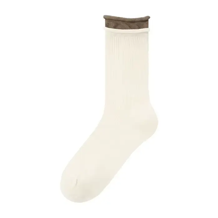 Chaussettes Simples en Coton pour Femme, Faux Deux Pièces, Respirantes, Rayées, Confortables, Tube M