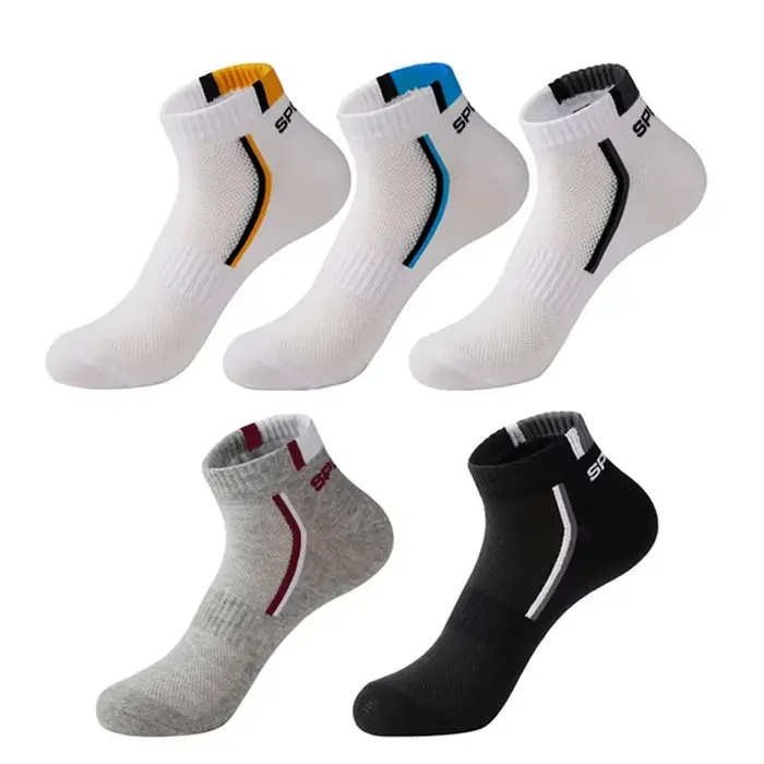 5 paires de chaussettes de sport en coton pour hommes, couleur unie, résistantes à l'usure, respiran