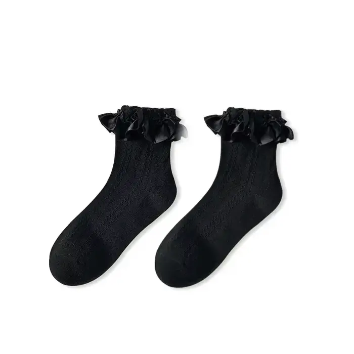 Chaussettes femme dentelle chaussette 2024 nouveau solide noir blanc Lolita dentelle à volants été m