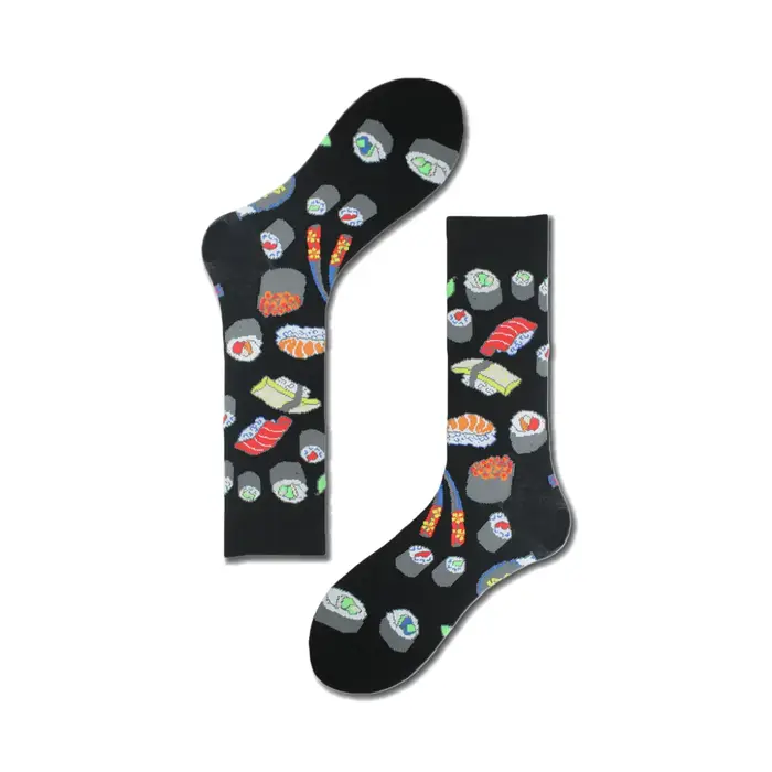 1 paire de chaussettes d'équipage avec impression de nourriture de Sushi de Cuisine japonaise en bleu