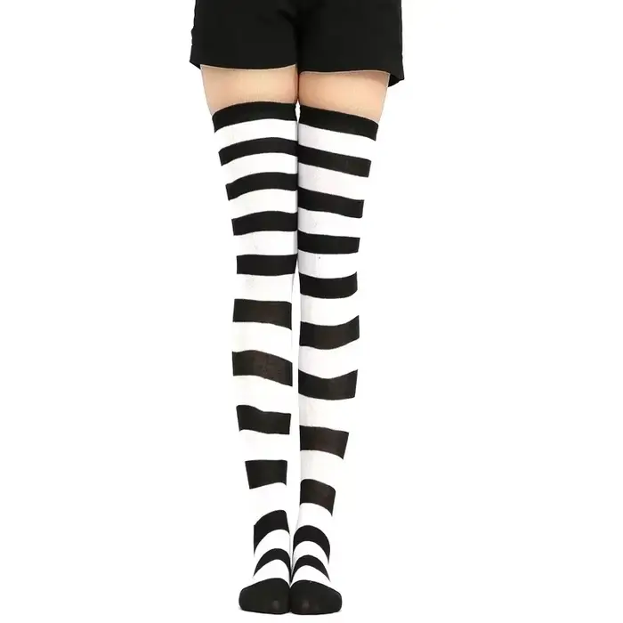 Chaud nouveau mignon chaussette bas femmes style japonais bleu blanc rayure genou jambes chaussette 