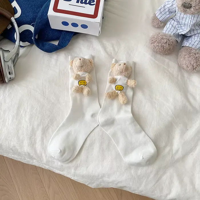 Dongdaemun-Chaussettes coréennes mignonnes en forme d'ours, accessoire de poupée tridimensionnel, hi