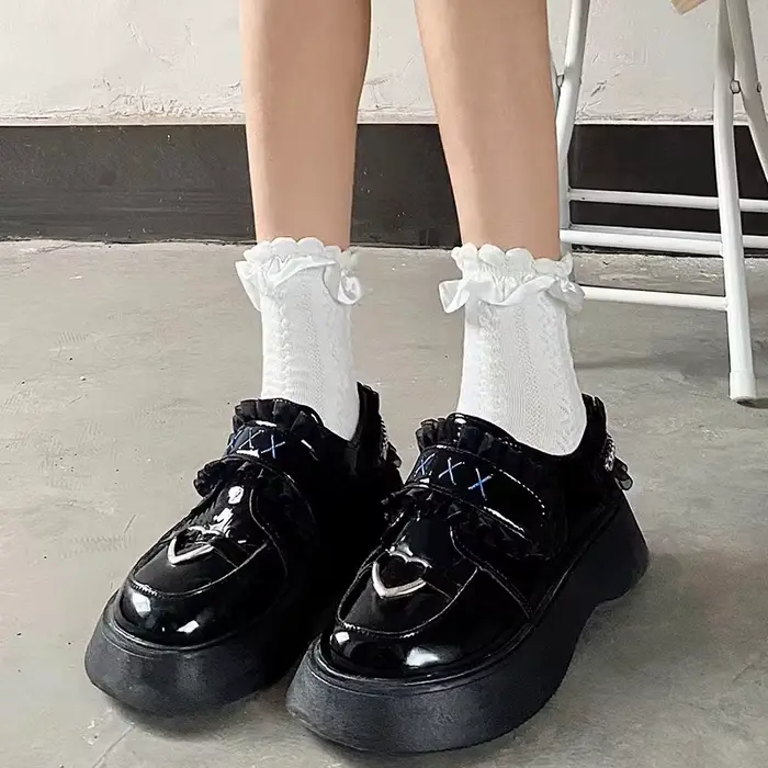 Chaussettes en dentelle pour femmes, style Lolita japonais vintage, à volants, mignonnes, en maille,