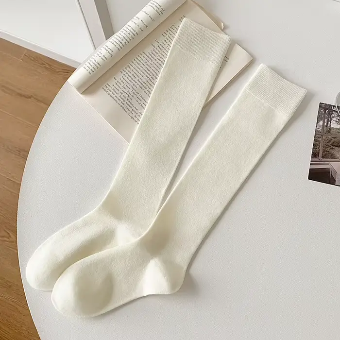 Femme bas haute qualité mode plaine Style japonais genou chaussettes hautes pour femmes respirant lo