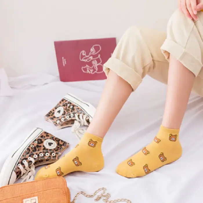 Chaussettes d'ours de dessin animé pour femmes, courtes, chaussettes de rinçage pour filles, animal, respirant, mignon, nouveau, mode, été, livraison directe