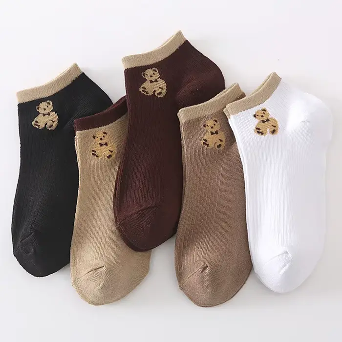 5 paires de chaussettes courtes pour femmes, motif ours en peluche mignon, à coupe basse, pour le pr