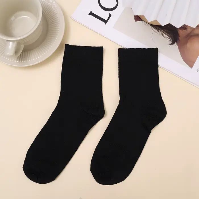Chaussettes noires et blanches pour femmes et hommes, chaussettes confortables à Tube moyen désossé,