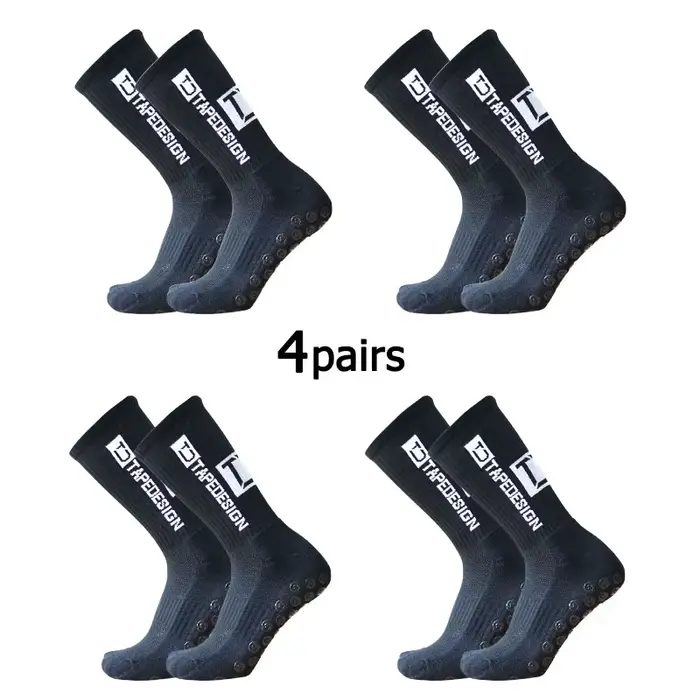 4 paires/lot, chaussettes de football antidérapantes avec bande adhésive, mi-mollet, antidérapantes,
