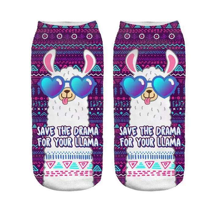 Impression 3D joyeux alpaga femmes chaussettes Unixex Invisible Sokken magique Cool mouton Art nouve