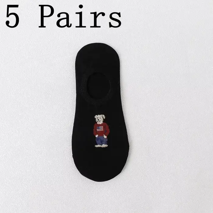 /Été 5 paires 1 ensemble mode hommes dessin animé ours automne chaussettes antidérapant Transparent 