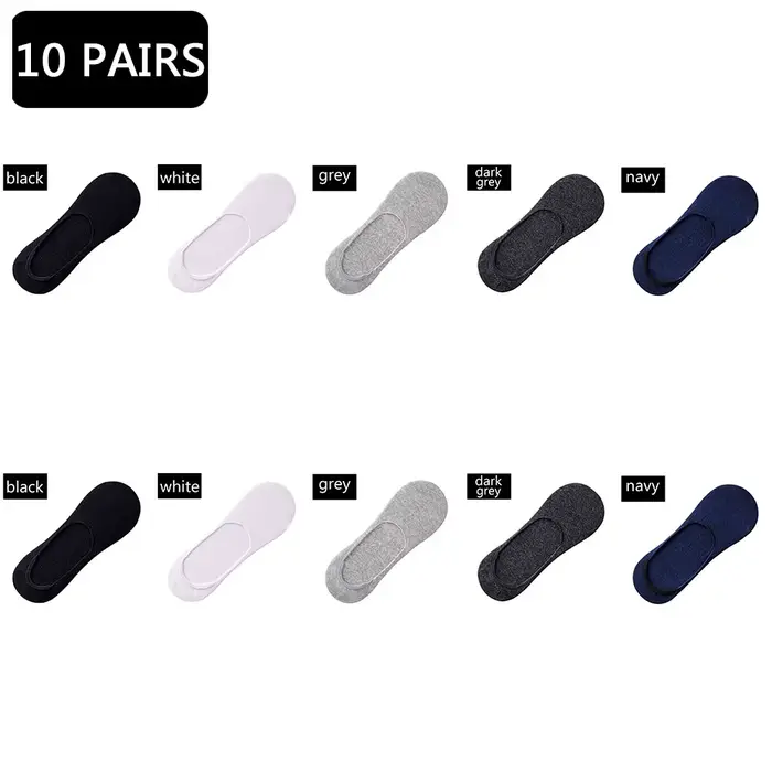 10 paires de chaussettes bateau pour hommes, grandes tailles 39-48, antidérapantes en silicone, invi