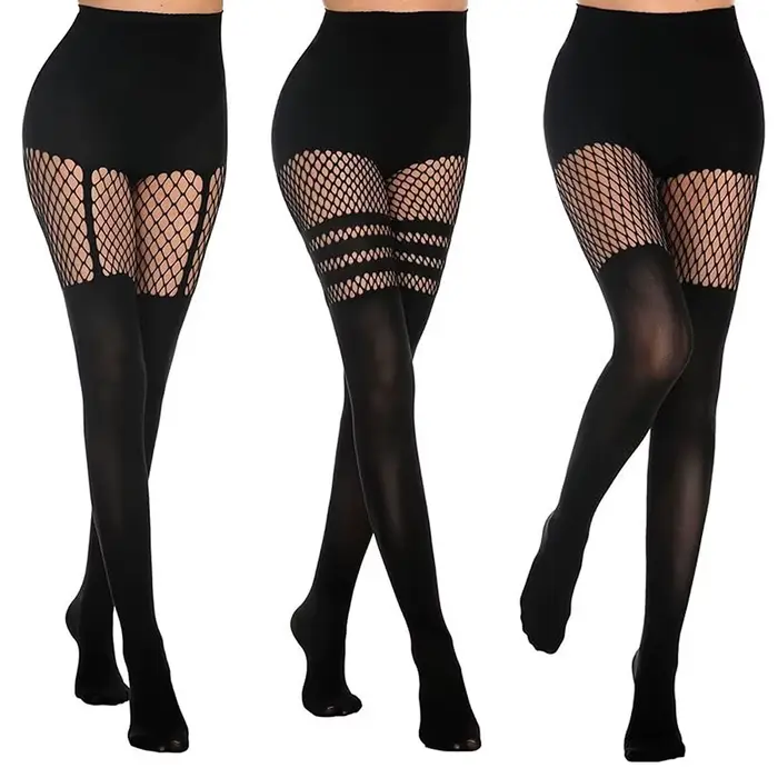 Collants noirs ajourés à bretelles