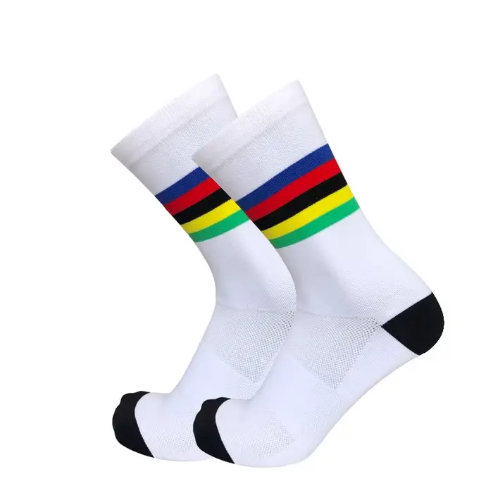 Compétition professionnelle avec rayures colorées chaussettes de cyclisme hommes femmes vélo de rout