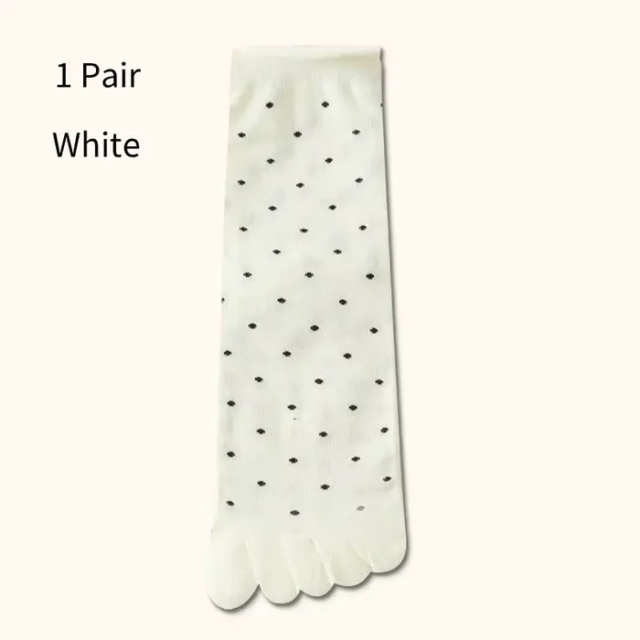 1 Paire de Chaussettes à Cinq Doigts pour Femme, Mi-Mollet, Motif Pois Mignons, en Coton de Haute Qu