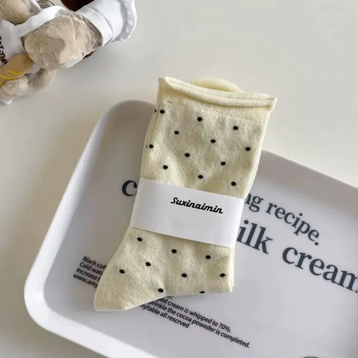 Chaussettes d'été respirantes pour femmes, confortables, à pois, à bord bouclé, absorbant la sueur, 
